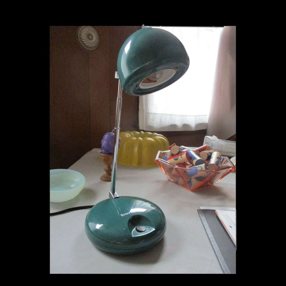 Vintage 90's Mid Century Look Tensor Atomic Eyeball Lamp Light Avocado BlueGreen